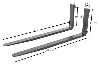 Vestil F4-1.50-60-CPL Forged Steel Forks with Carriage Pin - dimensional drawing