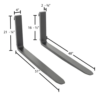 Vestil F4-1.75-48-CPL Forged Steel Forks with Carriage Pin - dimensional drawing