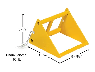 Vestil Fabricated Steel Wheel Chock With 10 Ft. Security Chain Yellow - dimensional drawing