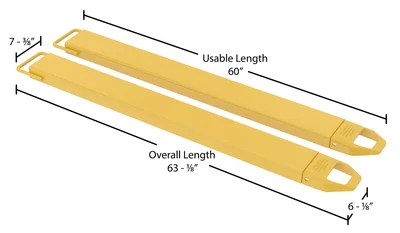 Vestil Steel Fork Extensions 5 In. x 60 In. 4,000 Lb. Capacity Yellow - dimensional drawing