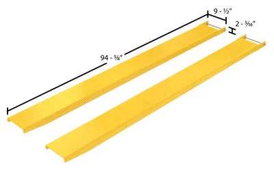 Vestil Steel Pin Style Fork Extensions 7 In. x 90 In. 4,000 Lb. Capacity Yellow - dimensional drawing