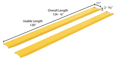 Vestil Steel Pin Style Fork Extensions 8 In. x 120 In. 4,000 Lb. Capacity Yellow - dimensional drawing