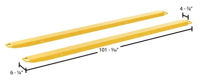 Vestil Steel High Strength Fork Extensions 4 In. x 96 In. 4,000 Lb. Capacity Yellow - dimensional drawing