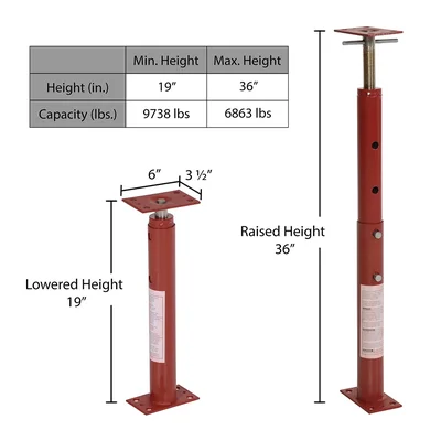 Vestil FJB-36 Basement Floor Jack - dimensional drawing
