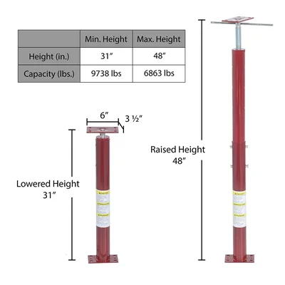 Vestil FJB-48 Basement Floor Jack - dimensional drawing