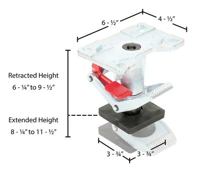 Vestil FL-ADJ-810 Steel Adjustable Floor Lock - dimensional drawing