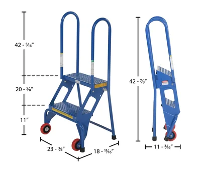 Vestil FLAD-2 Steel Folding Ladder with Wheels - dimensional drawing
