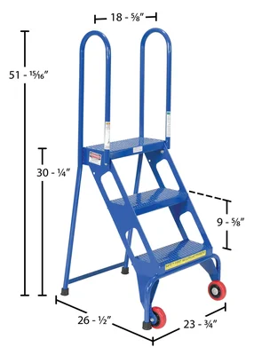 Vestil FLAD-3 Stainless Steel Folding Ladder with Wheels - dimensional drawing