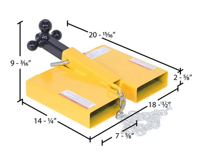 Vestil Steel Fork Lift Hitch Attachment 20-15/16 In x 18-1/2  In x 9-3/16 In 1500 Lb. Capacity Yellow - dimensional drawing