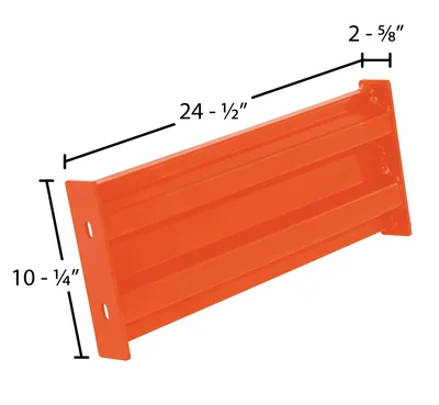Vestil Steel 2 Ribbed Bolt On Style Guard Rail 18 In. Length Orange - dimensional drawing