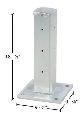 Vestil Galvanized Steel Rigid Tube Post Bolt On Style 18 In. For 2 Ribbed Guard Rails Gray - dimensional drawing