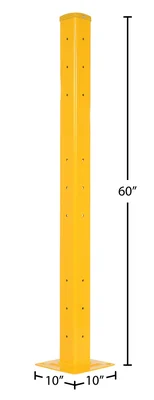 Vestil Steel Rigid Tube Post Bolt On Style 60 In. For 2 Ribbed Guard Rails Yellow - dimensional drawing