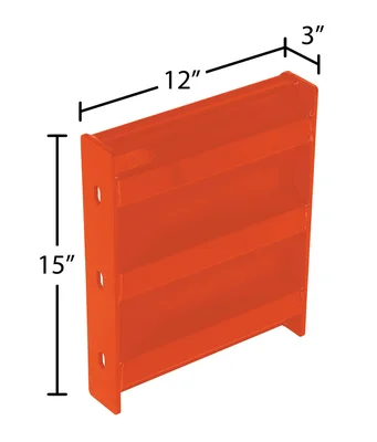 Vestil Steel 3 Ribbed Bolt On Style Guard Rail 12 In. Length Orange - dimensional drawing