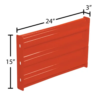 Vestil Steel 3 Ribbed Bolt On Style Guard Rail 24 In. Length Orange - dimensional drawing