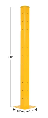 Vestil Steel Rigid Tube Post Bolt On Style 60 In. For 3 Ribbed Bolt On Style Guard Rails Yellow - dimensional drawing