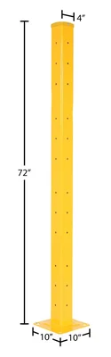 Vestil Steel Rigid Tube Post Bolt On Style 72 In. For 3 Ribbed Bolt On Style Guard Rails Yellow - dimensional drawing