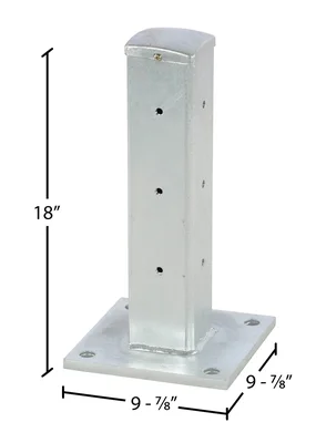 Vestil Galvanized Steel Rigid Tube Post Drop In 18 In. For 3 Ribbed Drop In Style Guard Rails Gray - dimensional drawing