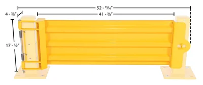 Vestil Steel Hinged Guard Rail 41.875 In. Length 3 Ribbed Gate Yellow - dimensional drawing