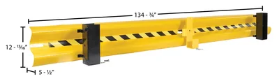 Vestil Steel Drop In Guard Rail 2 Ribbed 132 In. Length Yellow - dimensional drawing