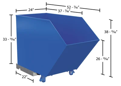 Vestil Steel Medium Duty Low Profile Self Dumping Hopper 3/4 Cubic Yard 4000 Lb. Capacity Blue - dimensional drawing