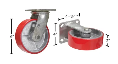 Vestil H-CK3-PU6-2 Poly-On-Steel Caster Kit - dimensional drawing