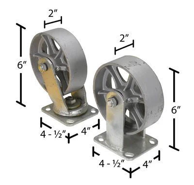 Vestil H-CK4-SC6-2 Semi Steel Caster Kit - dimensional drawing