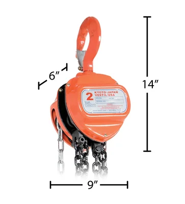 Vestil Steel Manual Chain Hoist 15 Ft. Lift 4,000 Lb. Capacity Orange - dimensional drawing