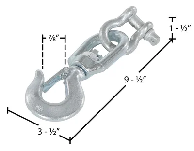Vestil HOOK-S-4 Steel Swivel Hook with Shackle - dimensional drawing