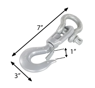 Vestil HOOK-S-6 Steel Swivel Hook with Shackle - dimensional drawing