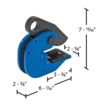 Vestil HPC-20 Steel Horizontal Plate Clamp - dimensional drawing