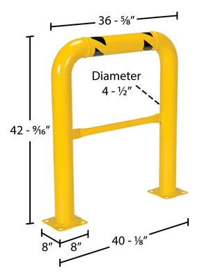 Vestil Steel High Profile Machinery and Rack Guard 36 In. x 42 In. x 4 In. Yellow - dimensional drawing