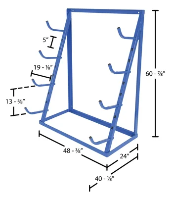 Vestil Steel Horizontal Storage Rack 48 In. Usable Width 250 Lb. Capacity Per Arm Blue - dimensional drawing
