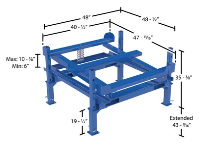 Vestil Steel Intermediate Bulk Container Tilt Stand with Fork Pockets and Adjustable Legs 48-1/2 In. x 49-1/2 In. 4400 Lb. Capacity Blue - dimensional drawing