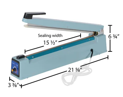 Vestil Steel Impulse Bag Sealer 15-1/2 In. Sealing Width Blue - dimensional drawing