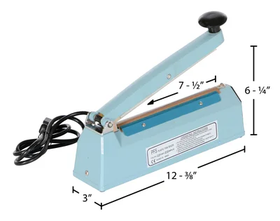Vestil Steel Impulse Bag Sealer 7-1/2 In. Sealing Width Blue - dimensional drawing