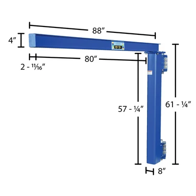 Vestil Steel Low Clearance Tie Rod Jib 80 In. I-Beam 300 Lb. Capacity Blue - dimensional drawing