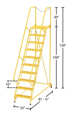 Vestil LAD-MM-10-P-YL Steel Maintenance Ladder - dimensional drawing