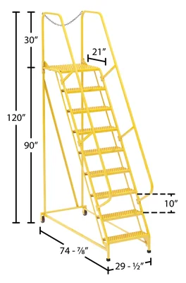 Vestil Steel Maintenance Ladder 58 Degree 9 Grip Strut 24 In. Step Width 350 Lb. Capacity Yellow - dimensional drawing