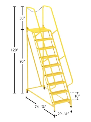 Vestil LAD-MM-9-P-YL Steel Maintenance Ladder - dimensional drawing