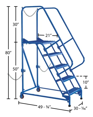 Vestil Steel Semi-Trailer Access Ladder 58 Degree 5 Grip Strut 24 In. Step Width 350 Lb. Capacity Blue - dimensional drawing