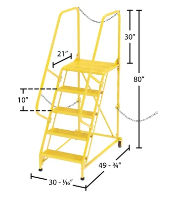 Vestil Steel Semi-Trailer Access Ladder 58 Degree 5 Perforated 24 In. Step Width 350 Lb. Capacity Yellow - dimensional drawing