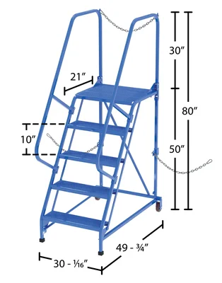 Vestil Steel Semi-Trailer Access Ladder 58 Degree 5 Perforated 24 In. Step Width 350 Lb. Capacity Blue - dimensional drawing