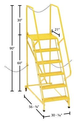 Vestil Steel Semi-Trailer Access Ladder 58 Degree 6 Grip Strut 24 In. Step Width 350 Lb. Capacity Yellow - dimensional drawing