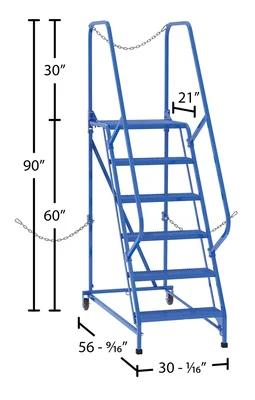 Vestil Steel Semi-Trailer Access Ladder 58 Degree 6 Perforated 24 In. Step Width 350 Lb. Capacity Blue - dimensional drawing