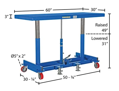 Vestil LDLT-3060 Steel Ergonomic Long Deck Cart - dimensional drawing