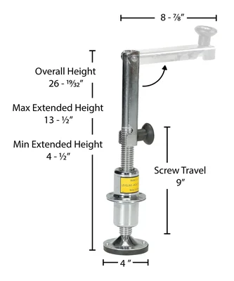 Vestil LJ-9 Steel Leveling Jack - dimensional drawing
