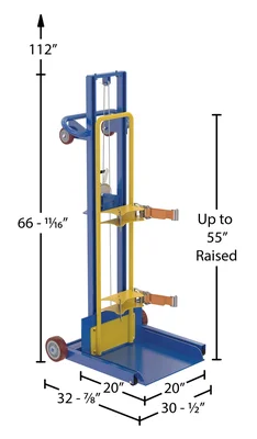 Vestil Steel Gas Cylinder Lifter 300 Lb. Capacity Blue / Yellow - dimensional drawing