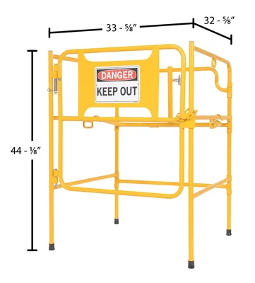 Vestil Steel Manhole Guard Rail with Aluminum Sign 31 In. x 30 In. Danger Keep Out Sign Message Yellow - dimensional drawing