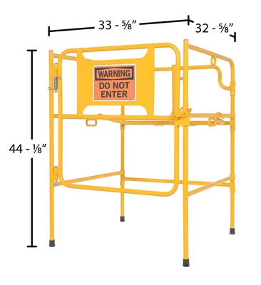 Vestil Steel Manhole Guard Rail with Aluminum Sign 31 In. x 30 In. Warning Do Not Enter Sign Message Yellow - dimensional drawing