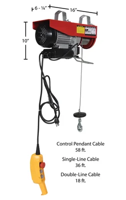 Vestil MINI-7 Steel Mini Cable Hoist Option - dimensional drawing